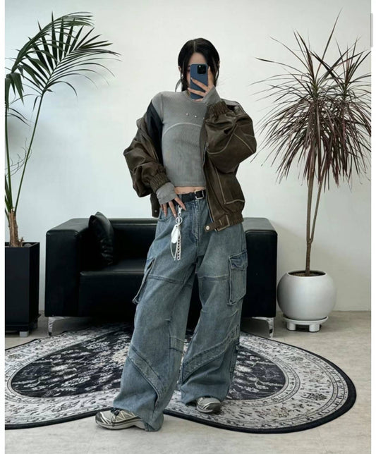 High Waist Baggy Jeans with Side Pockets