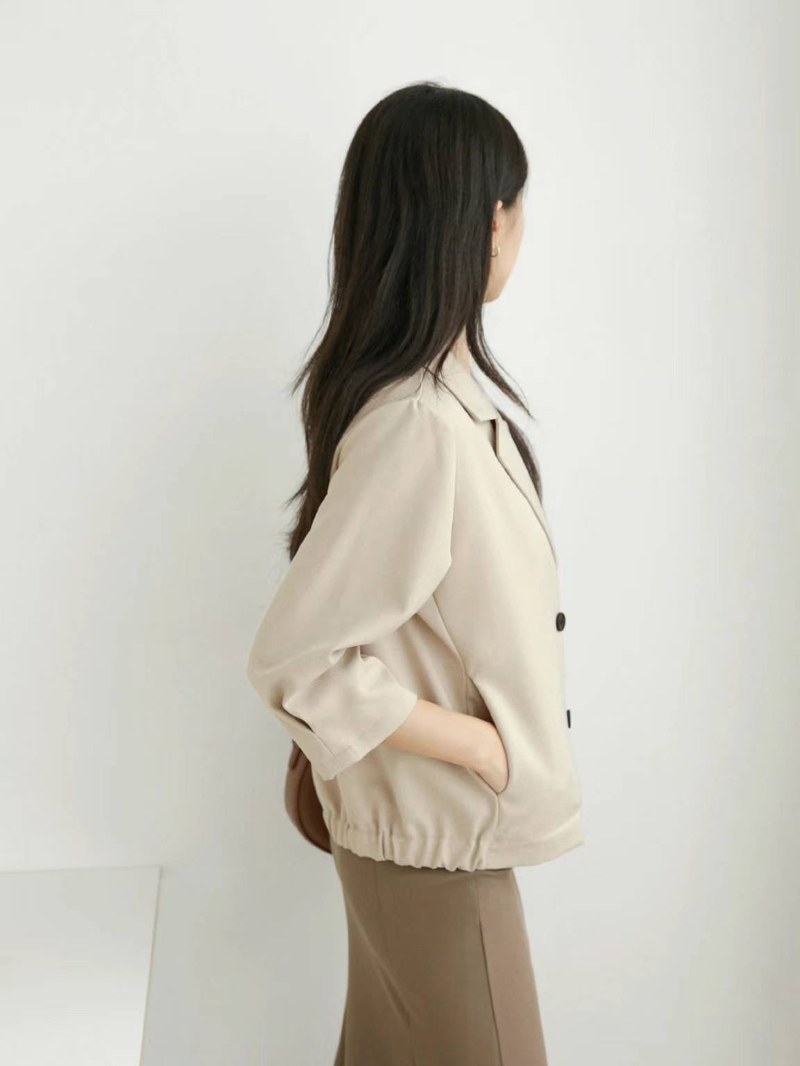 Buttoned 3 Quarter Sleeve Jacket