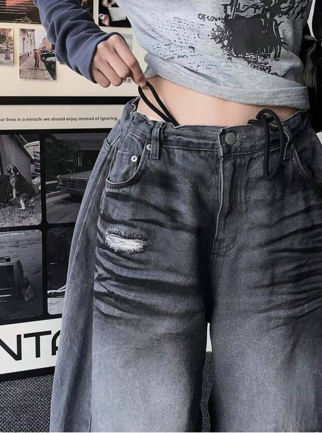 High Waist Distressed Balloon Jeans