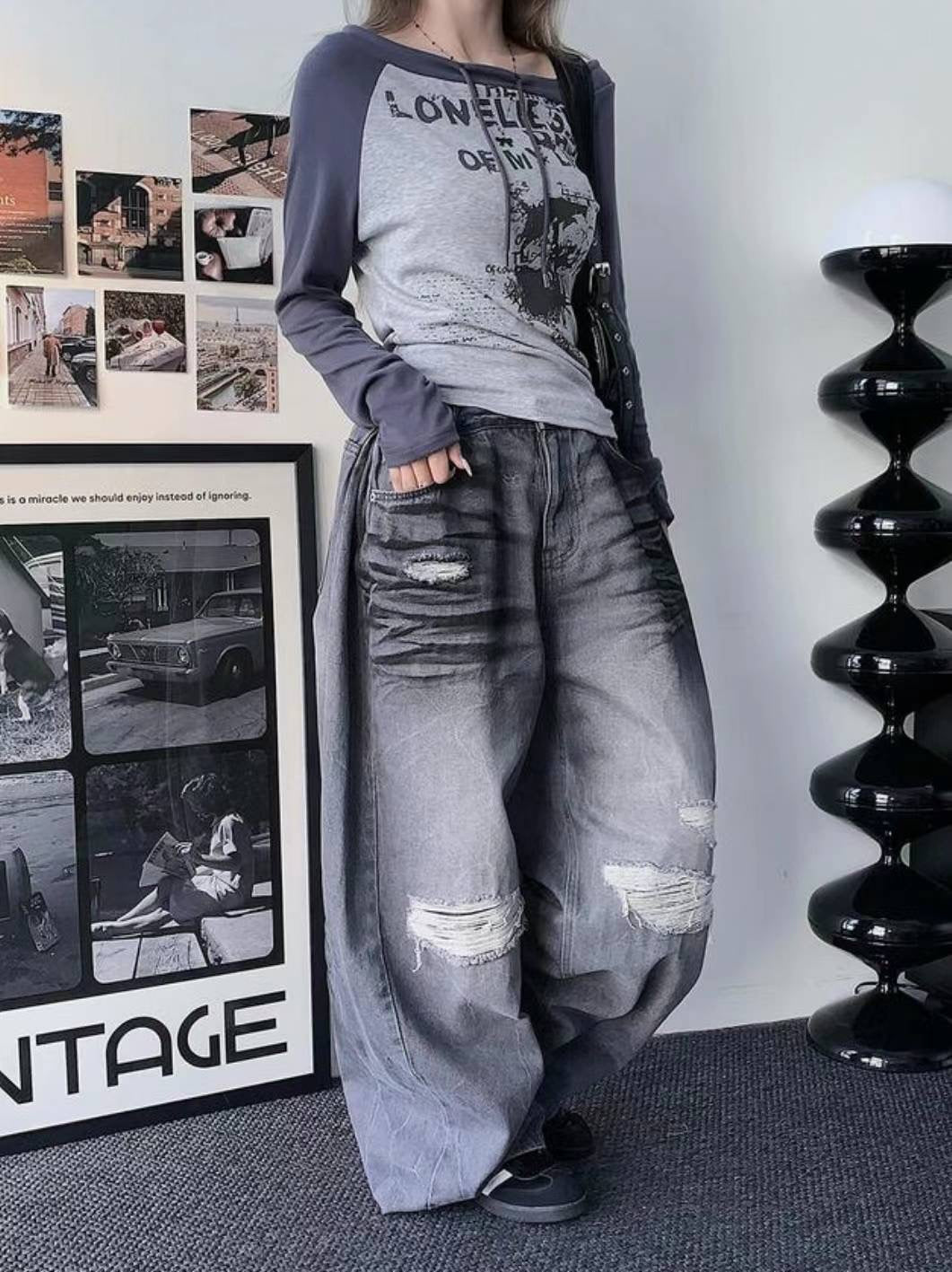 High Waist Distressed Balloon Jeans